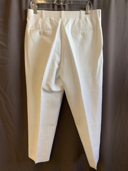 Mens, Casual Pants, PORTOFINO, White, Linen, Polyester, Solid, 30, 32, Zip Front, Hook Closure, Pleated Front, Slubs