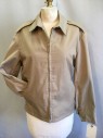 CREIGHTON, Tan Brown, Polyester, Cotton, Solid, Tan Zip Front, Collar Attached, 2 Welt Pockets, Epaulets, See Photo Attached,
1980's