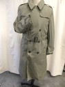 Mens, Coat, Trenchcoat, N/L, Beige, Poly/Cotton, Solid, 42 L, Double Breasted, Collar Attached, Epaulettes at Shoulders, 2 Pockets, ***Comes with Detachable Lining with Barcode # Written Inside, Also Matching Belt, Multiple