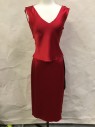 DEVELOPEMENT, Red, Silk, Solid, V-neck, Plunging V-back, Tiny Sleeve Caps, Overlocked Edges, Thin Strap Across Back at Shoulders