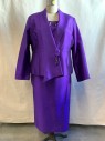 Womens, Suit, Jacket, MOSHITA, Violet Purple, Silk, Wool, Solid, 20W, Evening Jacket, Silk Sheen, Single Breasted, Shawl Collar with Asymmetric Hem, 1 1/4" Waistband, Tab Dangling From Front Waistband with Purple/Clear Rhinestone Brooch