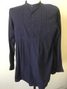N/L, Navy Blue, Cotton, Solid, Long Sleeve, 3 Button Front, Band Collar,  4 Vertical Pleats at Chest, Button Cuffs, Made To Order
