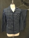 GOODFELLOW, Steel Blue, White, Lt Blue, Cotton, Plaid, Flannel PJ Top, Button Front, Collar Attached, Long Sleeves, 1 Pocket, Solid Steel Blue Piping