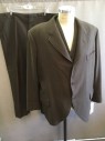 Mens, Suit, Jacket, 1890s-1910s, MTO, Brown, Wool, Solid, 48, 3 Buttons,  3 Pockets, Rounded Collar, Notched Lapel, Cuffed Sleeve Hem,