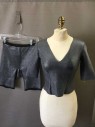 Womens, Sci-Fi/Fantasy Piece 1, MTO, Pewter Gray, Synthetic, Solid, Xs, V-neck, Short Sleeve,  Center Back Zipper, Double