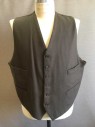 Mens, Suit, Vest, 1890s-1910s, MTO, Brown, Wool, Solid, 6 Buttons, 4 Pockets, Self Back,