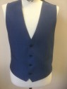 Mens, Suit, Vest, CALVIN KLEIN, French Blue, Wool, Polyester, Solid, 42", 5 Buttons, 2 Welt Pockets, Black Lining and Back, Belted Back