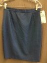 MAGIC FORMULA, Blue, Polyester, Wool, Solid, 1" Waist Band, Below Knee, Zip Back, Split Center Hem