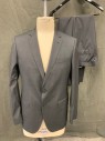 HUGO BOSS, Charcoal Gray, Wool, Birds Eye Weave, Single Breasted, Collar Attached, Notched Lapel, Hand Picked Collar/Lapel, 3 Pockets