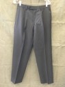CALVIN KLEIN, Black, Wool, Solid, Pleated Front, Zip Fly, Button Tab, Belt Loops, 4 Pockets