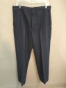 Mens, Suit, Pants, 1890s-1910s, NO LABEL, Navy Blue, Gray, Wool, Stripes, 29, 32, Flat Front, Zip Front, No Back Pockets, Tears and Repairs On Seat Of Pants,