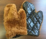 Unisex, Piece 3, MTO, Brown, Dk Blue, Faux Fur, Faux Leather, N/S, MITTEN/PAWS, Faux Fur Top of Hand, Dark Brown Quilted Pleather Bottom Hand