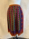 Womens, 1980s Vintage, Piece 2, UMI COLLECTIONS , Orange, Multi-color, Silk, Geometric, Stripes, W27, SKIRT, 2 Pockets, Side Zipper, Orange, Red, Rust, Olive, Purple, and Gray Geo Stripes