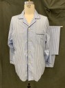 BROOKS BROTHERS, Lt Blue, Blue, Black, Cotton, Stripes - Vertical , Button Front, Collar Attached, Notched Lapel, Black Piping Trim, 1 Pocket, Long Sleeves