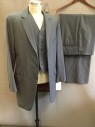 Mens, Suit, Jacket, 1890s-1910s, Gray, Lt Gray, Wool, Stripes - Vertical , 42L, Single Breasted, 3 Buttons, Notched Lapel, Almost A Frock Coat Length,
