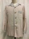 Mens, 1930s Vintage, Pajama Top, P1, NL, Blush Pink, Gray, Cotton, Stripes - Vertical , CH 40, Button Front, Collar Attached, Notched Lapel, Long Sleeves, 1 Pocket, Gray/ Blush Stripped Trim, Multiples, See FC020514