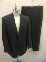 RAFAEL, Dk Gray, White, Wool, Dotted Pinstripes, Single Breasted, Notched Lapel, 2 Buttons, 3 Pockets, Solid Black Lining