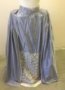 Womens, Historical Fiction Skirt, Slate Blue, Antique White, Pearl White, Silk, Beaded, W:24, 3 Piece Gown: Underskirt, Taffeta, Antique White Floral Embroidery and Pearls at Front Hem, Double Layered with Top Layer Open in Front, Cartridge Pleated Back and Side Waist, Floor Length, Made To Order