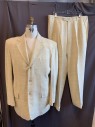 Mens, 1990s Vintage, Suit, Jacket, MR. LEE, Cream, Linen, Solid, 38/30, 48l, Single Breasted, 3 Buttons, Notched Lapel, 3 Pockets, 1 Back Vent, Made To Order,