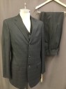 CARAVELLI, Charcoal Gray, Gray, Wool, Grid , Single Breasted, Notched Lapel, 3 Buttons,  Pockets,