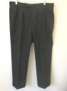 PAUL STUART, Charcoal Gray, Lt Gray, Wool, Stripes - Pin, Double Pleated, Button Tab Waist, Zip Fly, 5 Pockets Including 1 Watch Pocket, Adjustable Tabs at Sides of Waist, Straight Leg, Cuffed Hems