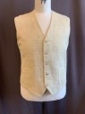 Mens, 1990s Vintage, Suit, Vest, MR. LEE, Cream, Linen, Solid, 48L, V-N, 5 Buttons, 2 Pockets, Belted Back,
