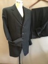 Mens, Suit, Jacket, 1890s-1910s, DOMINIC GHERARDI, Charcoal Gray, Wool, Solid, 42L, Single Breasted, 4 Buttons, Notched Lapel, Frock Coat Length,