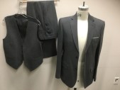 ANTICA SARTORIA CAMP, Graphite Gray, Wool, Polyester, Single Breasted, 2 Buttons,  Faux Pocket Square, Winter Wool