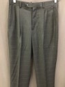 CARAVELLI, Charcoal Gray, Gray, Wool, Grid , Double Pleats, Button Tab, 4 Pockets,
