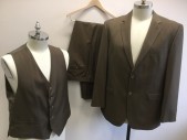GIOVANNI TESTI, Brown, Polyester, Viscose, Solid, Single Breasted, 2 Buttons,  Notched Lapel,
