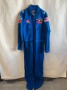 Unisex, Sci-Fi/Fantasy Jumpsuit, GIBSON + BARNES, Blue, Poly/Cotton, Solid, 44T, C.A., Zip Front, 2 Chest Pockets, 5 Cargo Pockets, Velcro At Waist, 1 Pocket At Left Arm, Zippers At Legs, "MARS And NASA" Patches On Chest, USA Patch On Left Arm, Space Shuttle Patch with 1981-2001 On Right Arm, 2 Captain Insignias On Shoulders, Large "NASA" Patch CB