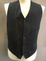 Mens, Suit, Vest, 1890s-1910s, DOMINIC GHERARDI, Charcoal Gray, Wool, Polyester, Solid, 42, 5 Buttons, 4 Pockets, Black Lining Back with Adjustable Back Waist Belt