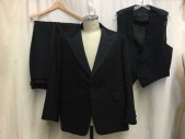 Mens, Formal Jacket, MTO, Navy Blue, Wool, Silk, Solid, 46S, Made To Order, Navy, Silk Faille Peaked Lapel, 1 Button, 3 Pockets, Multiples, See FC020557