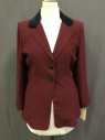 ZELDA, Wine Red, Acetate, Rayon, Solid, Single Breasted, 2 Buttons, Notched Lapel With Navy Velvet Panel, 2 Pockets, Multiples