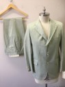 WEBBS, Lt Green, White, Cotton, Heathered, 3 Pockets, Notched Lapel, 3 Button Front, Heathered Weave,
