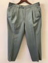 ZEGNA, Olive Green, Wool, Solid, Dbl Pleats, 5 Pockets, Belt Loops, Offset Button at Waist