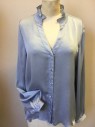 VINCE CAMUTO, Baby Blue, Polyester, Stripes - Vertical , with Self Uneven Vertical Stripes, Collar Attached W/self Ruffles V-neck, Long Sleeves, Button Front, Multiples,