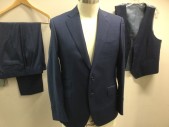 BARTORELLI NAPOLI, Blue, Navy Blue, Wool, Plaid - Tattersall, Single Breasted, 2 Buttons,  Notched Lapel, 4 Pockets,