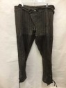 Mens, Historical Fiction Piece 2, Tirelli Roma, Dk Brown, Cotton, Solid, ADJ, W: 48 , Wrap Around Tie Waist, Padded Sewn Stripes, Open Crotch Front, Coated Stripes Pieces Lower Leg Appear As Leather, Side Slit Hem with Tie, DOUBLE