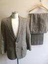 Mens, 1980s Vintage, Suit, Jacket, PALM BEACH, Brown, Wool, Tweed, 38/32, 44L, Single Breasted, 2 Buttons,  Notched Lapel, Top Stitch, 3 Pockets, Speckled Color on Brown and White Weave