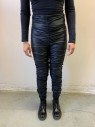 Womens, Leather Pants, K TOO, Black, Polyester, Spandex, Solid, S, Elastic Waist, High Waisted, Leggings, Rouched Seams, MULTIPLE