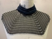 MTO, Silver, Navy Blue, Metallic/Metal, Rubber, SUIT of ARMOR: Neck Chainmail:  Navy Quilted Collar, Neck Guard Chainmail in Silver Metal and Black Rubber, Keyhole Back