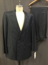REDI, Charcoal Gray, Royal Blue, Wool, Stripes - Pin, Double Breasted, Peaked Lapel, Top Stitch, 3 Pockets,
