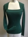 SANDRO PARIS, Forest Green, Acrylic, Wool, Solid, Rib Knit, Long Sleeves, Square Neckline, Model with Bust 34", Double, See Barcode FC055919