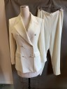 LILLIE RUBIN, Cream, Triacetate, Polyester, Solid, Double Breasted, Satin Novelty Lapel, Covered Self Buttons