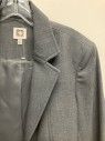 ANNE KLEIN, Gray, Solid, Polyester/ Viscose, C.A., Notched Lapel, SB. Vertical Seams, 2 Welt Pockets,