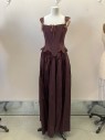 Womens, Historical Fict 2 Piece Dress, Red Burgundy, Rust Orange, Silk, Stripes, W23, B28, BODICE-Lacing/Ties, Center Back Lacing/Ties,  Ties On Straps, Boning, Top Stitching,