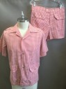 JOHN WEITZ, Red, White, Polyester, Cotton, Gingham, Shirt, Snap Front, 2 Patch Pockets, Short Sleeves, Epaulets, With Shorts