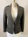 BANANA REPUBLIC, Olive Green, Wool, Solid, 1 Button, Epaulets, 3 Pockets, 2 with Pocket Flaps and Buttons,