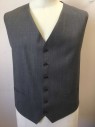 Mens, Suit, Vest, EGARA, Gray, Wool, Solid, 48, 6 Buttons, 2 Pockets, Gray Satin Lining and Back, Self Attached Belt in Back